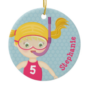 Snorkeling Girl Beach Party Ceramic Ornament