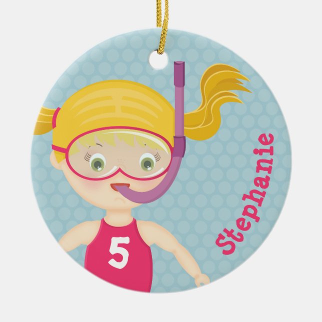 Snorkeling Girl Beach Party Ceramic Ornament (Front)