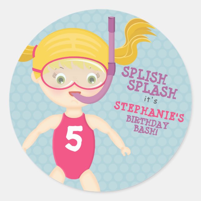 Snorkeling Girl Beach Party Classic Round Sticker (Front)