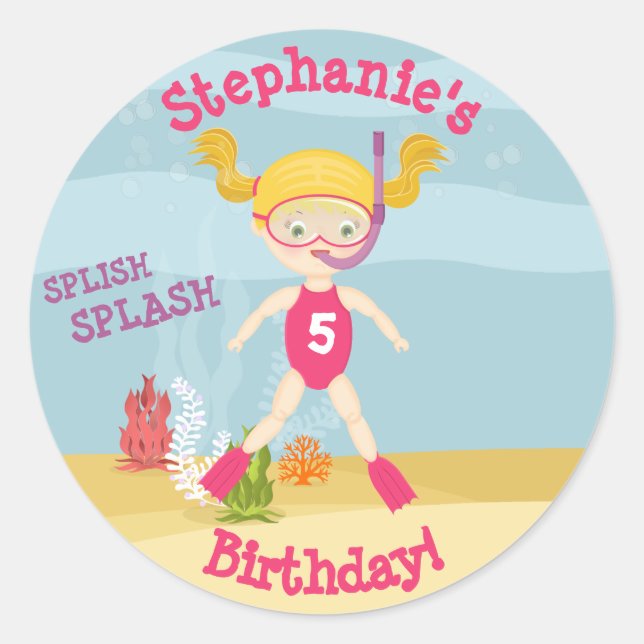 Snorkeling Girl Beach Party Classic Round Sticker (Front)