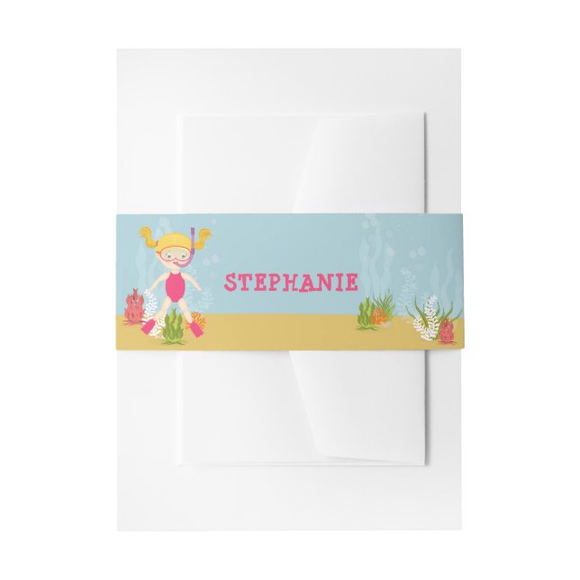 Snorkeling Girl Beach Party Invitation Belly Band (Front Example)