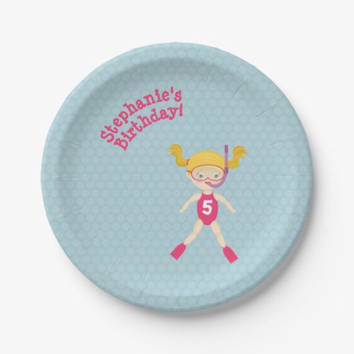 Snorkeling Girl Beach Party Paper Plates