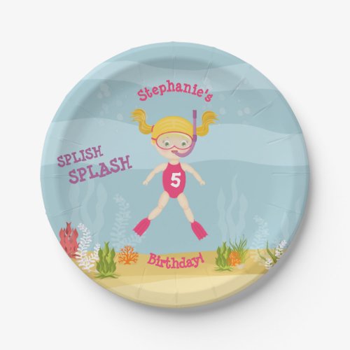 Snorkeling Girl Beach Party Paper Plates