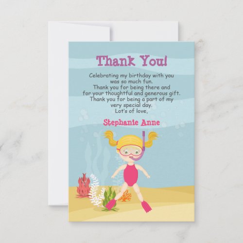 Snorkeling Girl Beach Party Thank You Card