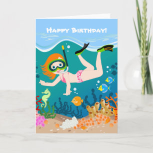 Snorkeling girl under the sea  card
