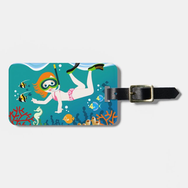 Snorkeling girl under the sea  luggage tag (Front Horizontal)