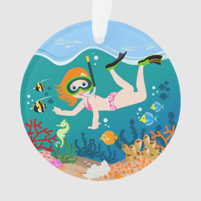 Snorkeling girl under the sea  ornament (Front)