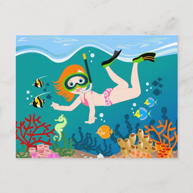 Snorkeling girl under the sea  postcard (Front)