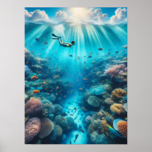 Snorkeling in a beautiful reef poster