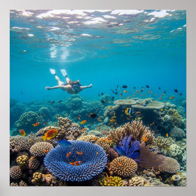 Snorkeling in a Vibrant Coral Reef Poster (Front)