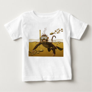 Snorkeling Monkey with Golden Mechanical Fish in S Baby T-Shirt
