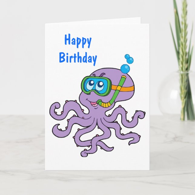 Snorkeling Octopus Birthday Card (Front)
