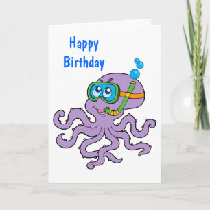 Snorkeling Octopus Birthday Card