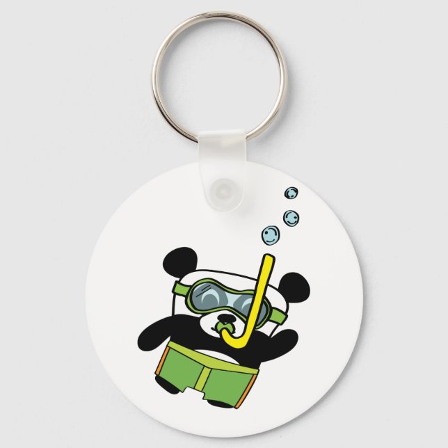 Snorkeling Panda with Goggles and Swimsuit Keychain (Front)