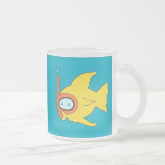 Snorkeling Swimming Yellow Fish Frosted Glass Coffee Mug