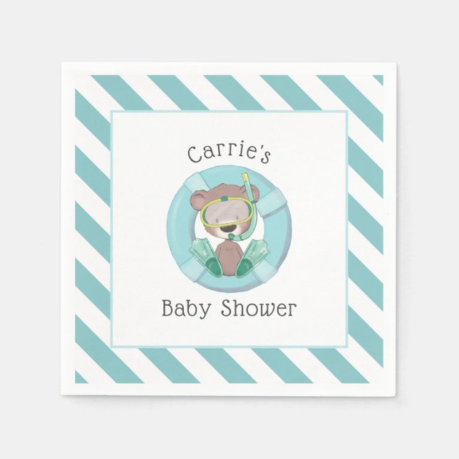 Snorkeling Teddy Bear Boy Baby Shower Napkins (Front)