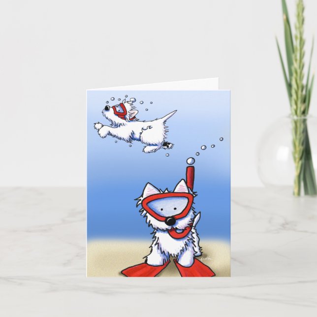 Snorkeling Westies KiniArt Note Card (Front)