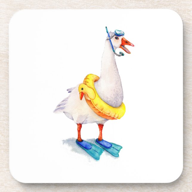 Snorkeling White Goose Beverage Coaster (Front)