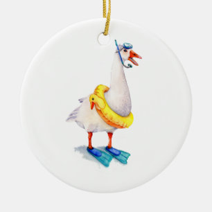 Snorkeling White Goose Ceramic Ornament