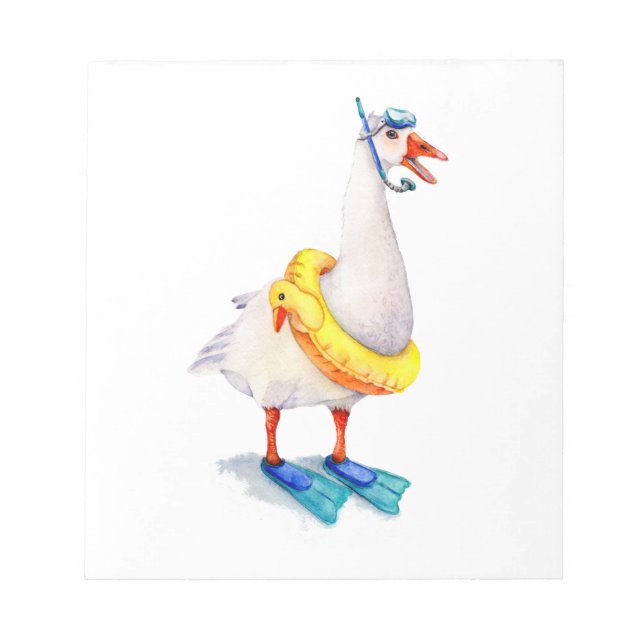 Snorkeling White Goose Notepad (Front)