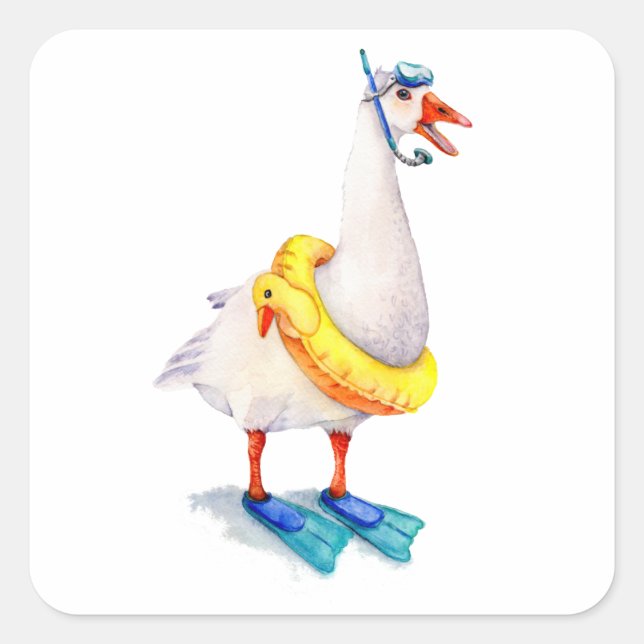 Snorkeling White Goose Square Sticker (Front)