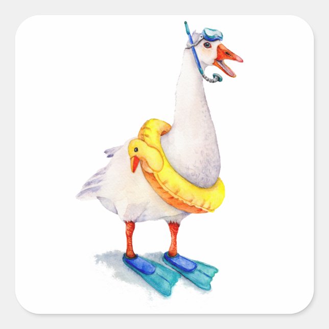 Snorkeling White Goose Square Sticker (Front)