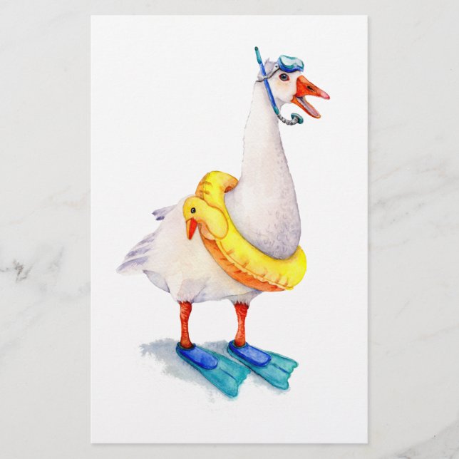 Snorkeling White Goose Stationery (Front)