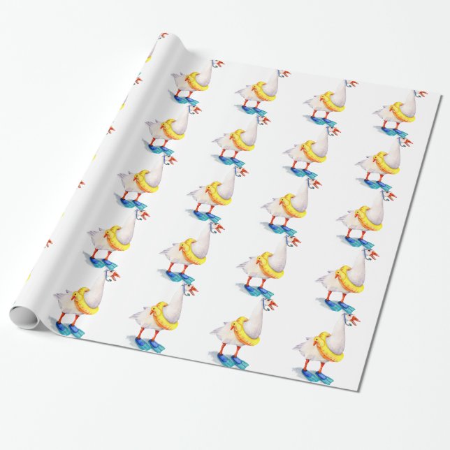Snorkeling White Goose Wrapping Paper (Unrolled)