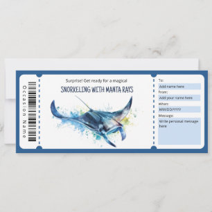 Snorkeling With Manta Ray Ticket Gift Certificate Invitation