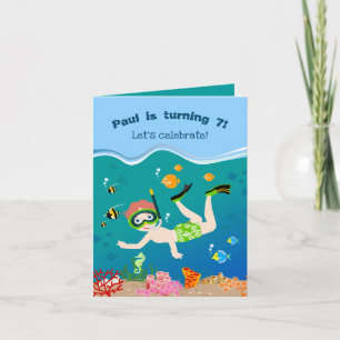 Snorkeling with tropical fish boy birthday party invitation