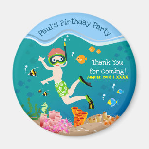 Snorkeling with tropical fish boy birthday party magnet