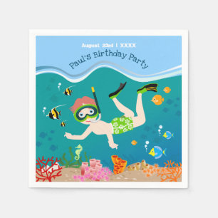 Snorkeling with tropical fish boy birthday party napkins