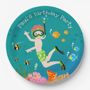 Snorkeling with tropical fish boy birthday party paper plates