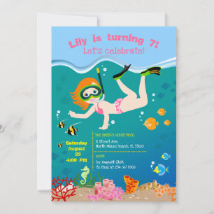 Snorkeling with tropical fish girl Birthday Party Invitation