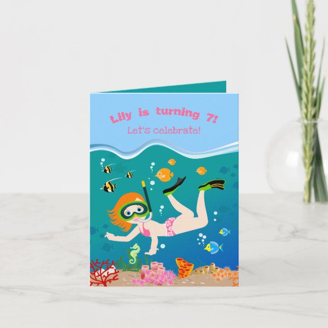 Snorkeling with tropical fish girl Birthday Party Invitation (Front)