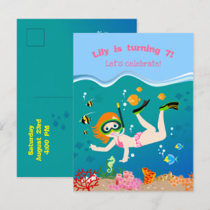 Snorkeling with tropical fish girl Birthday Party Invitation Postcard