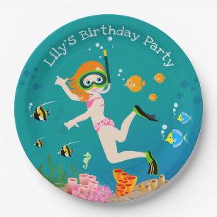 Snorkeling with tropical fish girl birthday party paper plates