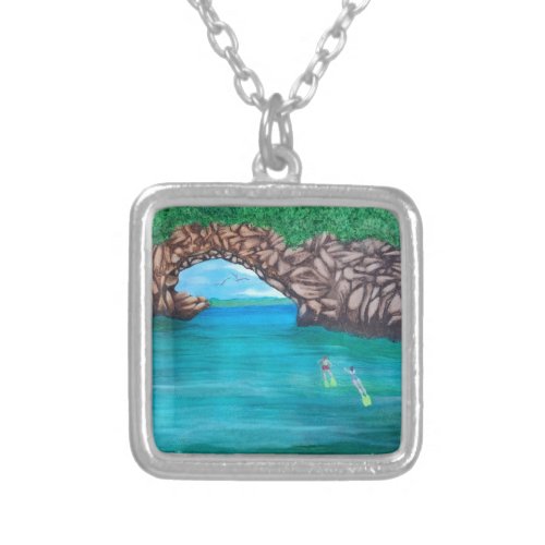 Snorkeling Wonderland Silver Plated Necklace-Square
