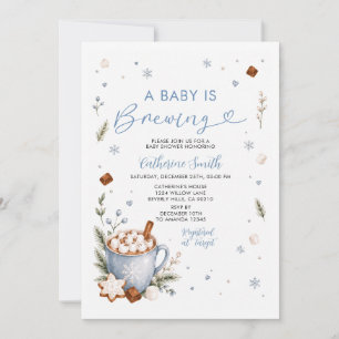 Snow A Baby Is Brewing Blue Hot Cocoa Baby Shower  Invitation