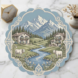 Snow Alpine Country Grazing Cows Mountain Escape Paper Coaster