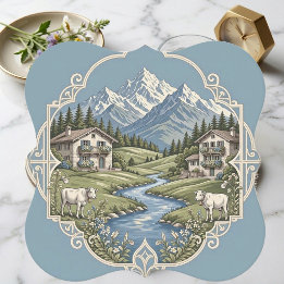 Snow Alpine Country Grazing Cows Rustic Farmhouse Paper Coaster