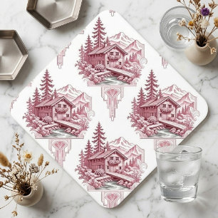 Snow Alpine French Country Cottagecore Log Cabin Paper Coaster