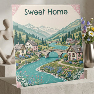 Snow Alpine Sweet Home Rustic Chalet Scenic Meadow Ceramic Tile