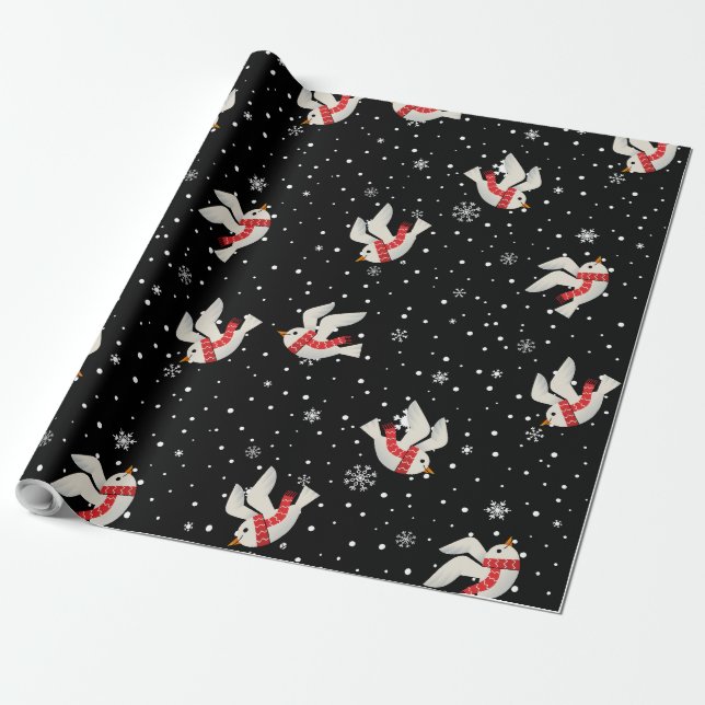 Snow an Bird Christmas Patterns  Wrapping Paper (Unrolled)