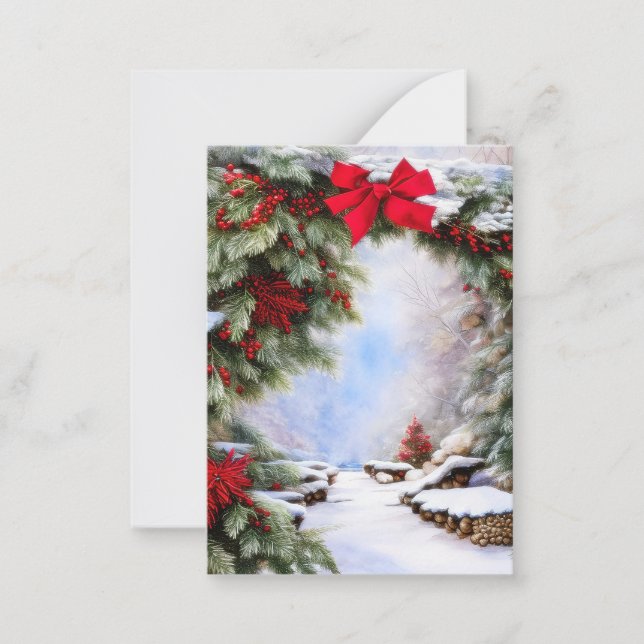 Snow and berries arch budget mini Christmas Note Card (Front)