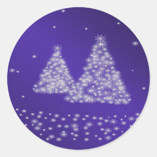 Snow and Christmas Trees Blue Background Sticker