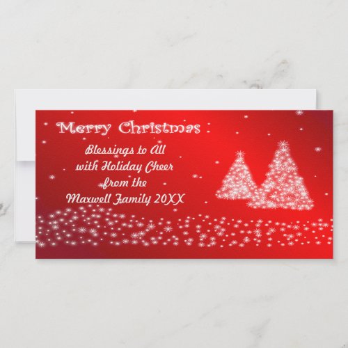 Snow and Christmas Trees Red Photo Card