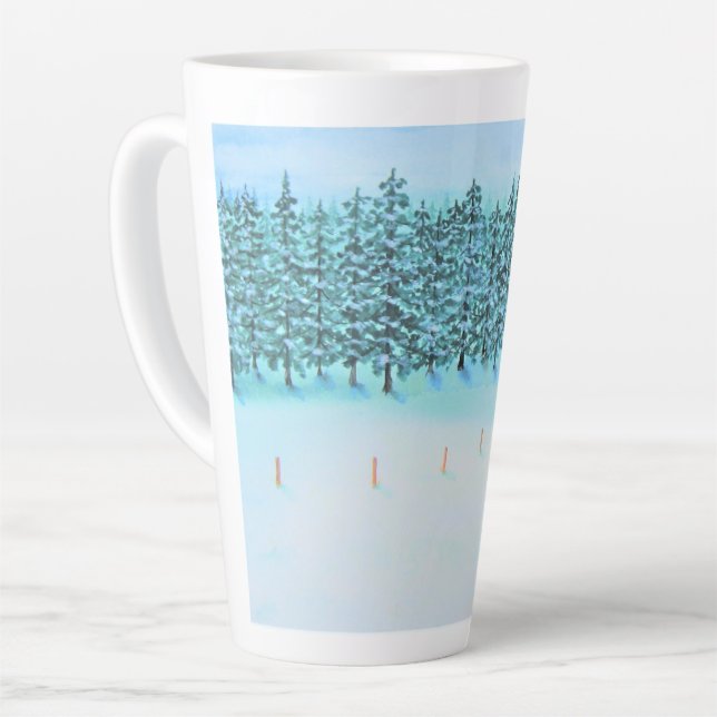 Snow and Evergreens Latte Mug (Left Angle)