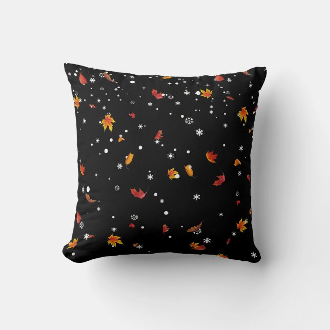 Snow and Leaves Falling From The Sky Throw Pillow (Front)