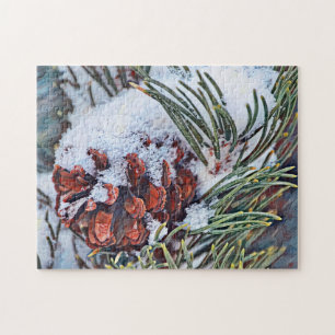 Snow and Pinecone Art Winter Puzzle